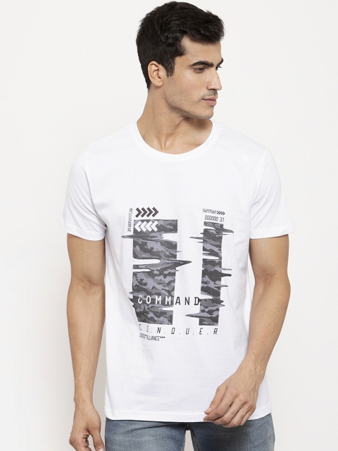 

Hue Men Men White Printed Round Neck T-shirt