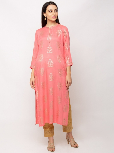

TANKHI Women Peach-Coloured Embellished Straight Kurta