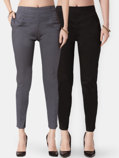 

Jompers Women Pack Of 2 Smart Slim Fit Solid Regular Trousers, Grey