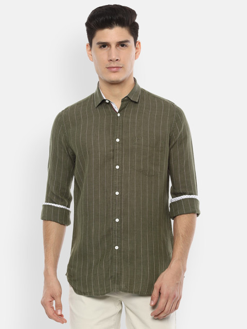 

Van Heusen Sport Men Olive Green Regular Fit Striped Casual Shirt
