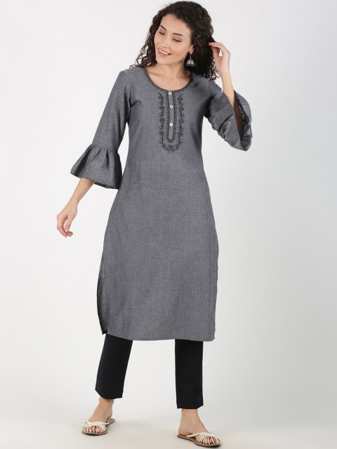 

Saffron Threads Women Grey & Black Self Design Kurta with Trousers