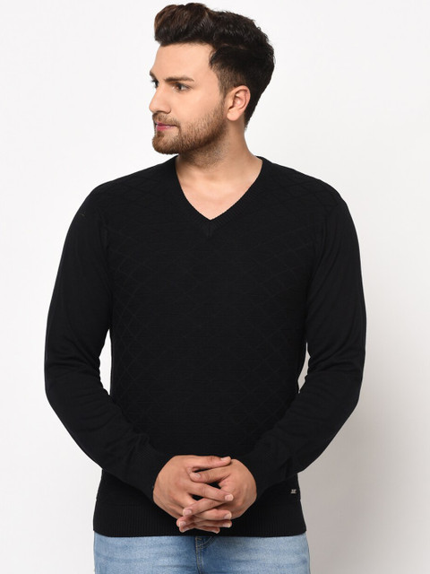 

98 Degree North Men Black Self Design Pullover Sweater
