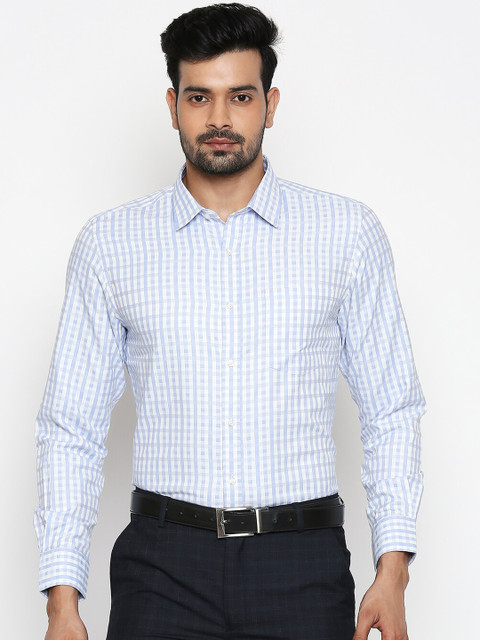 

Solemio Men White & Blue Regular Fit Checked Formal Shirt