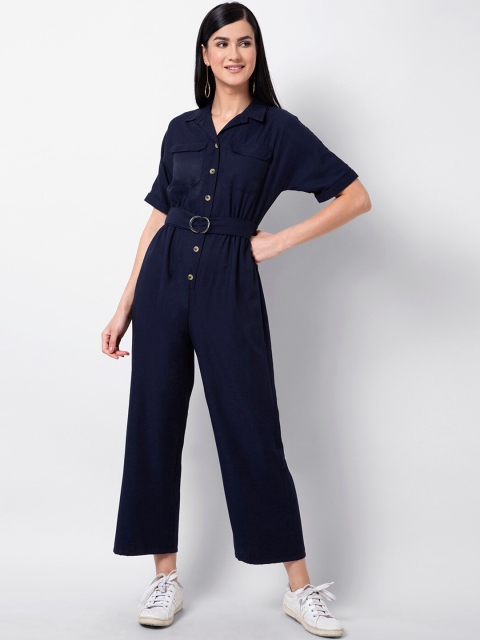 FabAlley Women Blue Solid Basic Jumpsuit