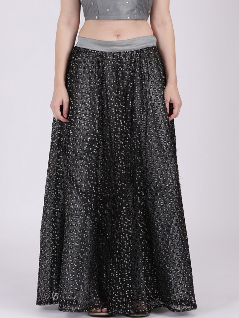 

studio rasa Women Black Sequin Embellished Flared Maxi Skirt