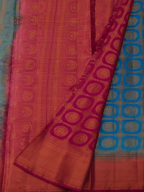 

Pothys Blue & Pink Jute Silk Woven Design Saree