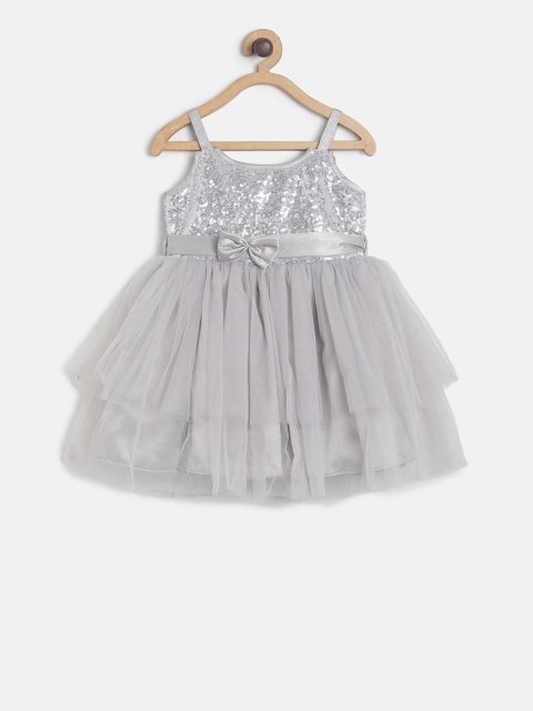 

TALES & STORIES Girls Grey Embellished Fit and Flare Dress