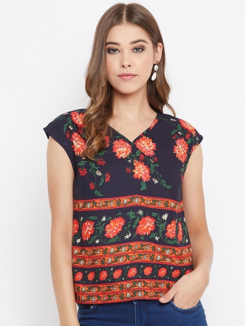 

Berrylush Women Navy Blue Floral Printed Top