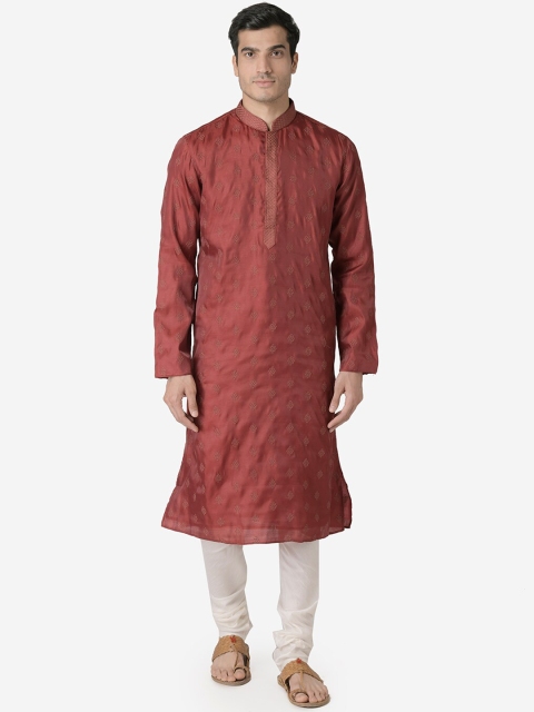 

Sanwara Men Maroon & Off-White Self Design Kurta with Pyjamas