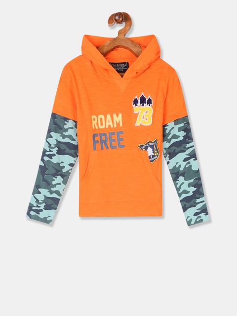 

Cherokee Boys Orange Printed Hood T-shirt