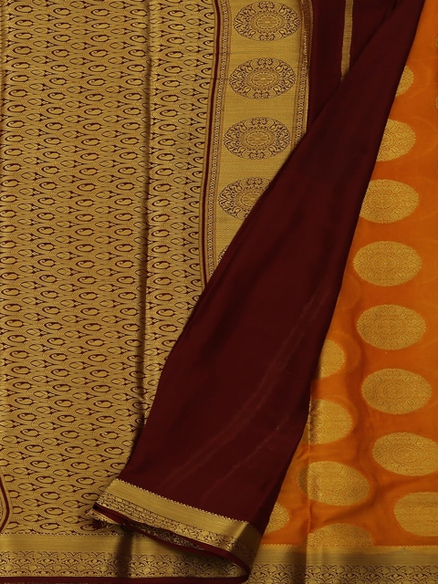 

Pothys Orange & Gold-Toned Poly Georgette Woven Design Saree