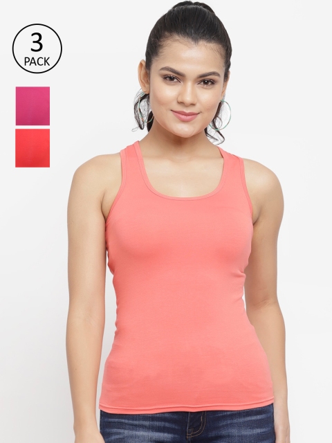 

N-Gal Women Pack of 3 Solid Scoop Neck T-shirts, Coral