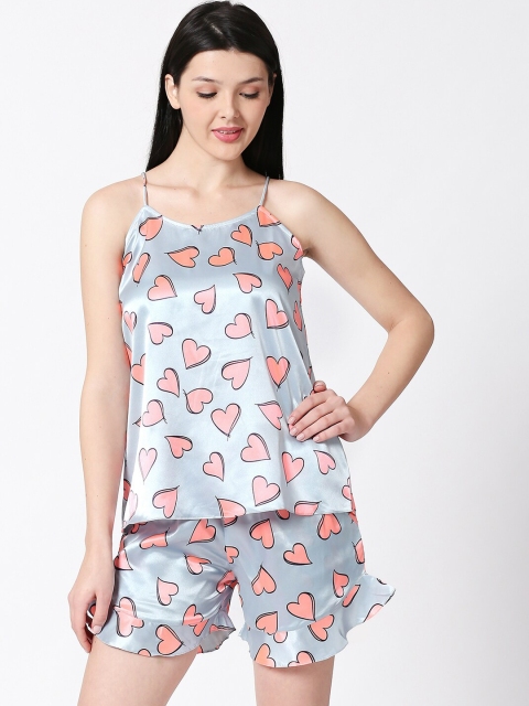 

I like me Women Grey & Pink Printed Night suit