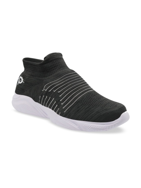 

Provogue Men Grey Striped Mesh Mid-Top Slip-On Sneakers