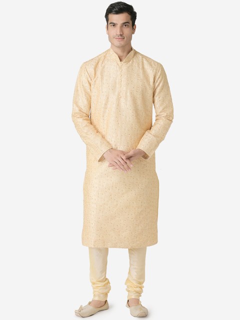 

Sanwara Men Cream-Coloured Embroidered Kurta with Pyjamas