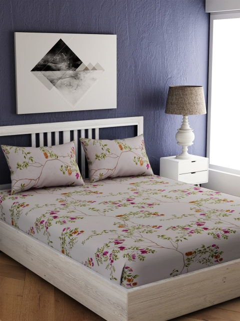

EverHOME Grey Floral 144 TC Cotton 1 Queen Bedsheet with 2 Pillow Covers