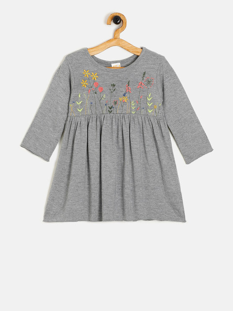 

Aomi Girls Grey Floral Embroidered A-Line Dress
