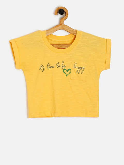 

Aomi Girls Yellow Printed Round Neck T-shirt