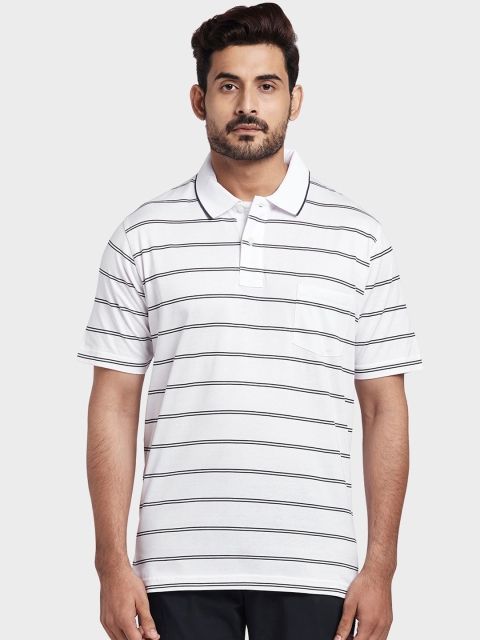 

ColorPlus Men White & Black Striped Polo Collar T-shirt