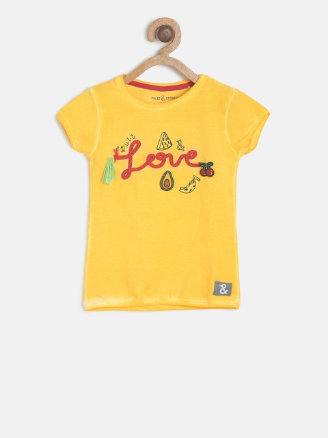 

TALES & STORIES Girls Yellow Printed Round Neck T-shirt