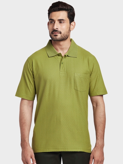 

ColorPlus Men Olive Green Self Design Polo Collar T-shirt