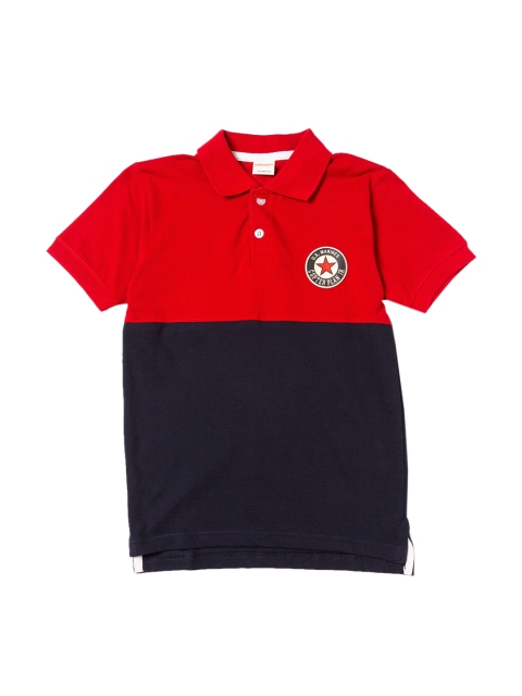 

RAINE AND JAINE Boys Red & Black Colourblocked Polo Collar T-shirt