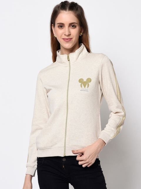 

METTLE Women Cream-Coloured Solid Sweatshirt