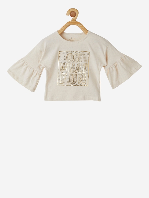 

VITAMINS Girls Cream-Coloured Embellished Top