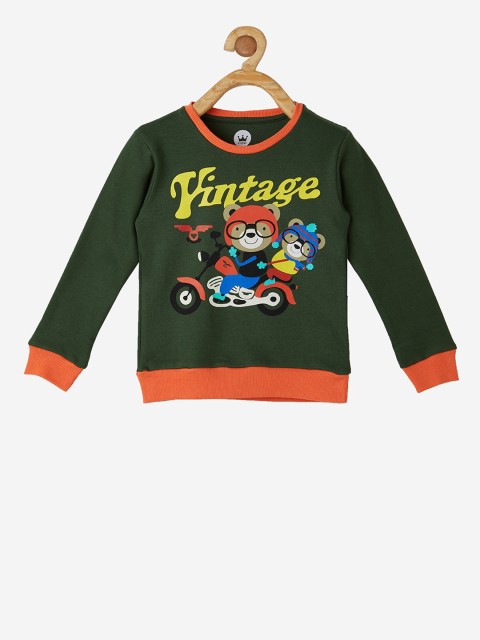 

VITAMINS Boys Olive Green Printed Sweatshirt