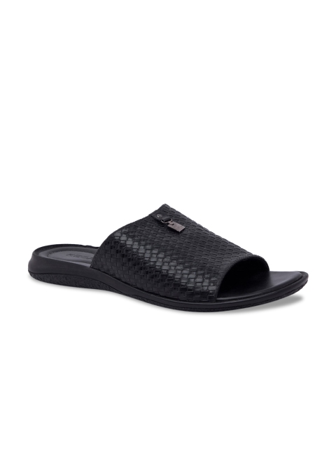 

Regal Men Black Textured Leather Sliders