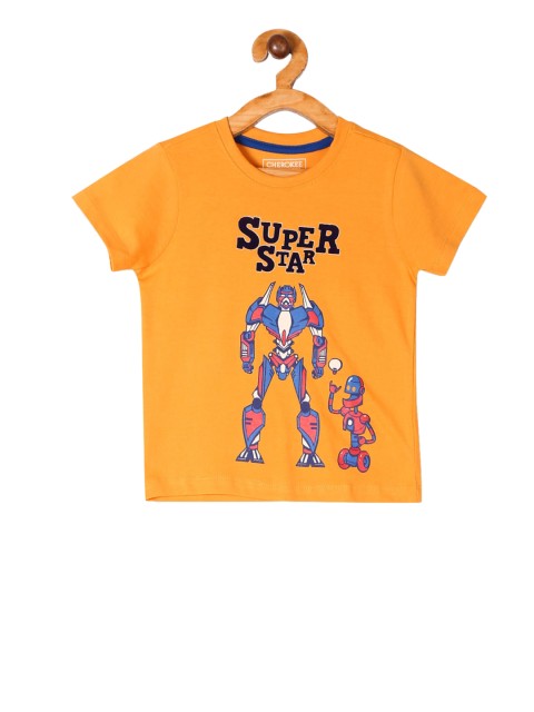

Cherokee Boys Yellow Printed Round Neck T-shirt