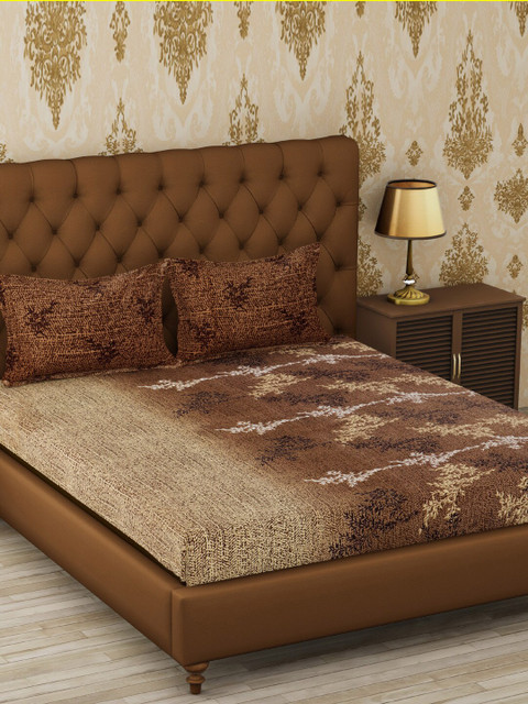 

METRO LIVING Brown & Beige Floral 120 TC Cotton 1 Queen Bedsheet with 2 Pillow Covers