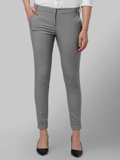 

Park Avenue Woman Grey Tapered Fit Checked Formal Trousers