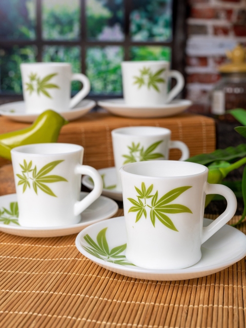 

Laopala White & Lime Green 12 Pcs Printed Opalware Cups and Saucers Set