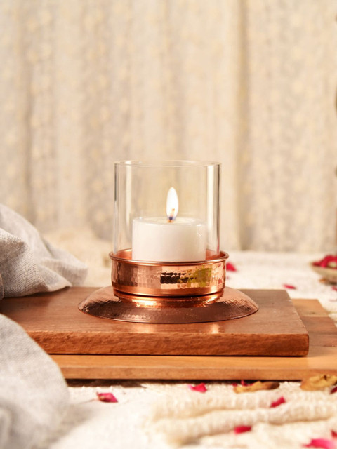

Unravel India Copper Lacquer Coated Hurricane Candle Holder