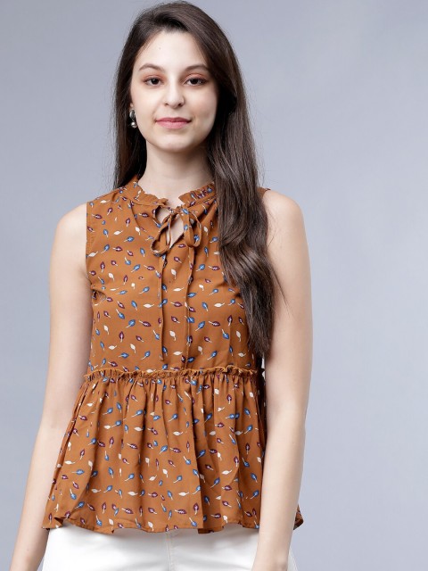 

Tokyo Talkies Women Brown Floral Printed Peplum Top