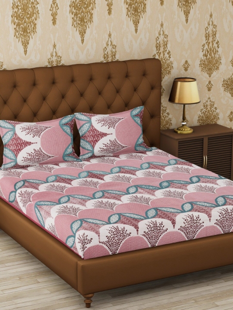 

METRO LIVING Pink Graphic 120 TC Cotton 1 Queen Bedsheet with 2 Pillow Covers