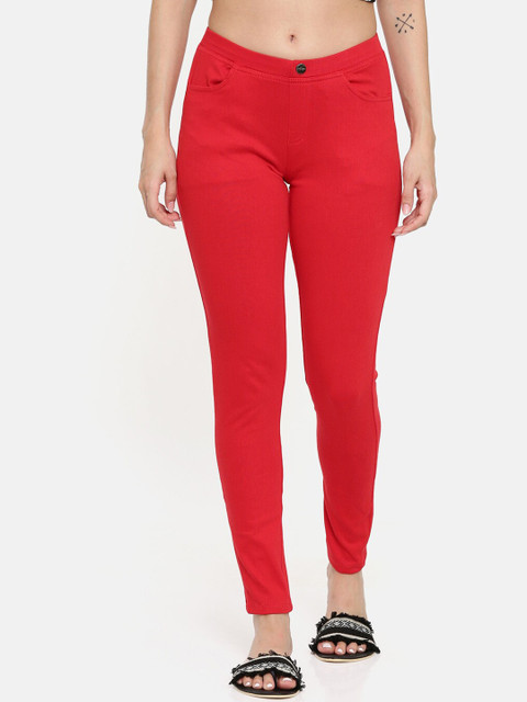 

Bitz Women Red Solid Straight-Fit Jeggings
