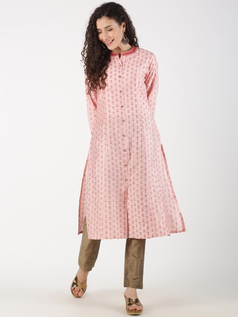 

Saffron Threads Women Pink & Olive Green Printed Kurta with Trousers