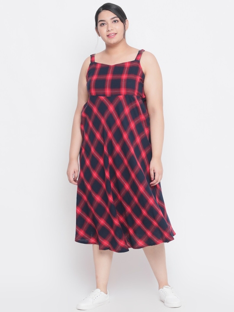 

Amydus Women Navy Blue Checked A-Line Dress