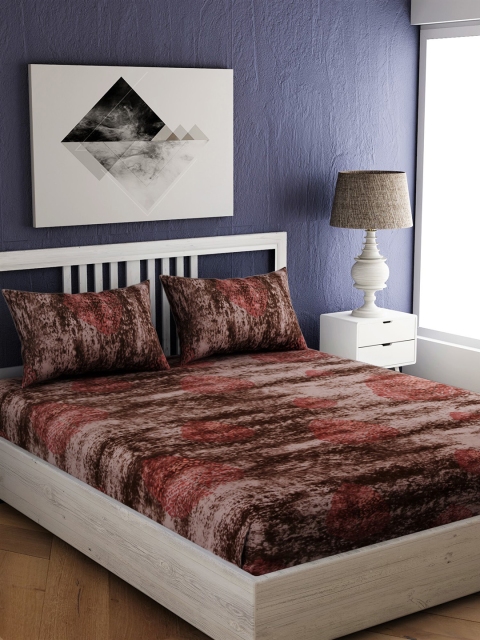 

EverHOME Brown & Pink Abstract 144 TC Cotton 1 Queen Bedsheet with 2 Pillow Covers