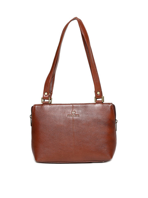 

EVER HYDE Brown Solid Leather Shoulder Bag