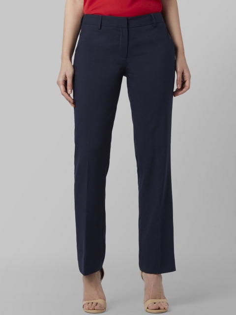 Park Avenue Woman Women Navy Blue Regular Fit Solid Regular Trousers