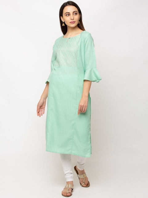 

TANKHI Women Sea Green Solid A-Line Kurta