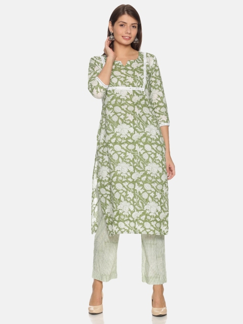 

NANGALIA RUCHIRA Women Green & White Printed Kurta with Trousers