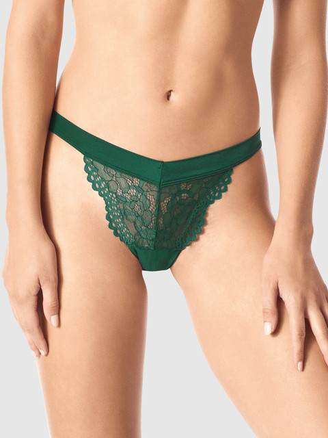 

La Senza Women Green Solid Lace Bikini Brief 11158156-2TQV