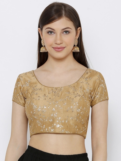 

SALWAR STUDIO Women Beige & Gold-Toned Embroidered Readymade Saree Blouse