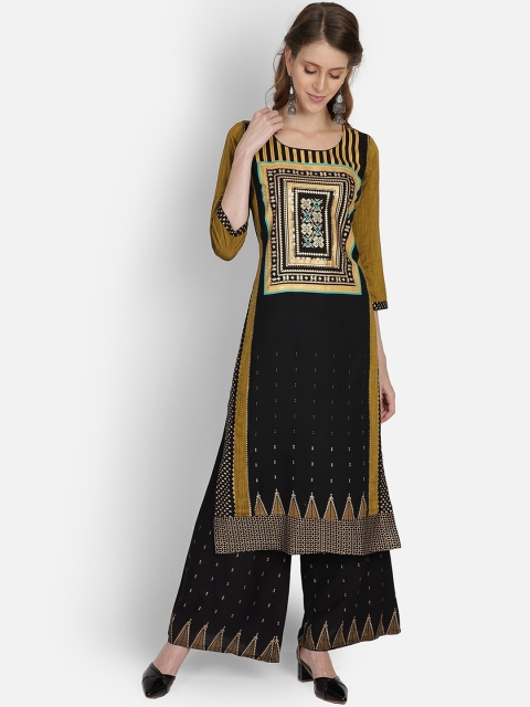 

Bani Women Mustard Yellow & Black Printed Kurta with Palazzos