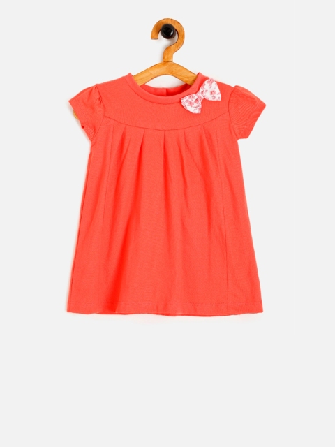 

Aomi Girls Coral Orange Solid A-Line Dress With Bow