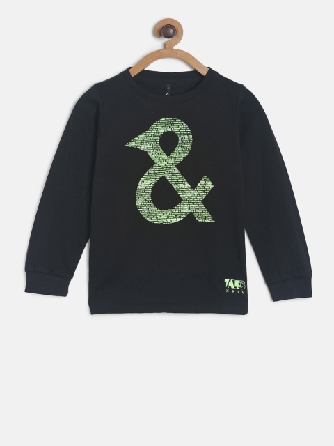 

TALES & STORIES Boys Black Printed Round Neck T-shirt